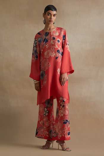 One Not Two Printed Silk Kurta & Pant Set 