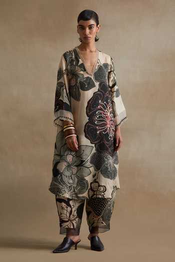 One Not Two Printed Silk Kurta & Pant Set 