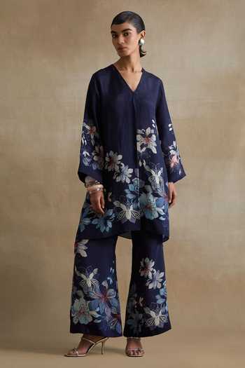 One Not Two Printed Silk Kurta & Pant Set 