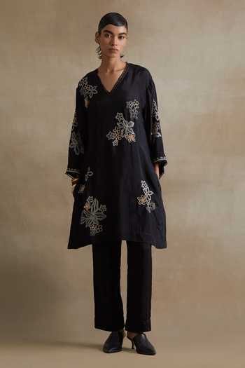 One Not Two Embroidered Silk Kurta & Pant Set 
