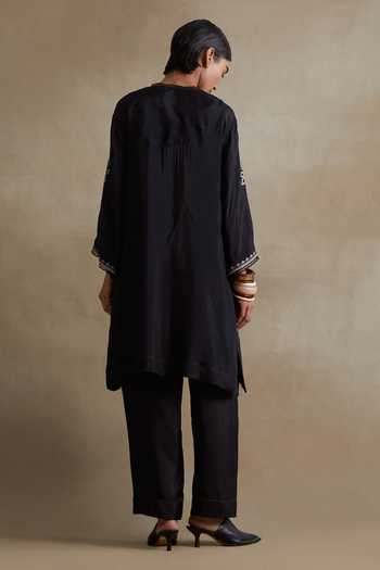 One Not Two Embroidered Silk Kurta & Pant Set 