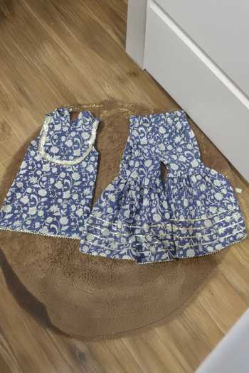 Pankhuri By Priyanka_Blue Cotton Printed Kurta Set _Online_at_Aza_Fashions
