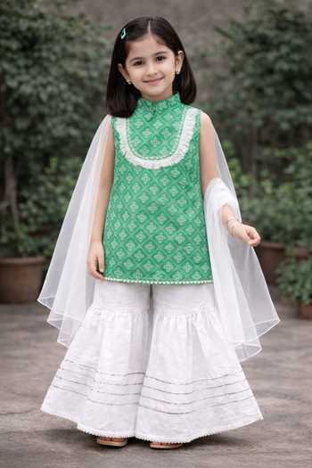 Pankhuri By Priyanka Block Print Kurta Sharara Set 