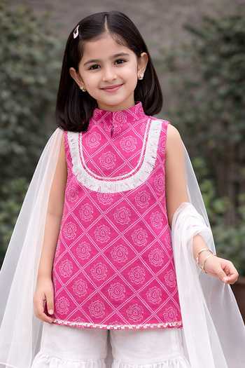 Buy_Pankhuri By Priyanka_Pink Cotton Block Print Kurta Set _Online_at_Aza_Fashions