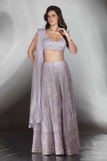 Saaj By Ankita_Purple Tulle Sweetheart Neck Gota Patti Work Lehenga Set _Online_at_Aza_Fashions