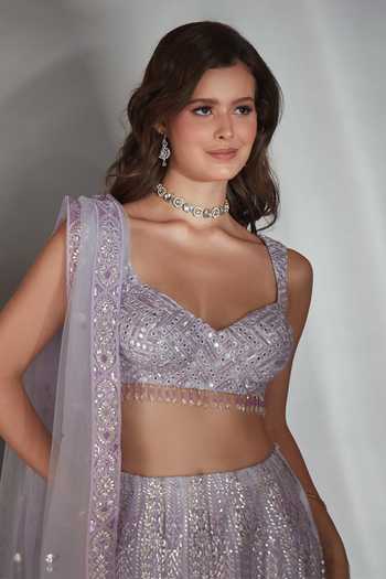 Saaj By Ankita_Purple Tulle Sweetheart Neck Gota Patti Work Lehenga Set _at_Aza_Fashions