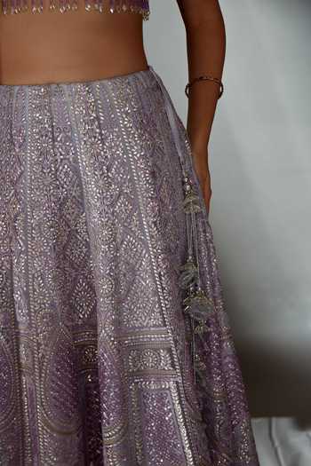 Buy_Saaj By Ankita_Purple Tulle Sweetheart Neck Gota Patti Work Lehenga Set 