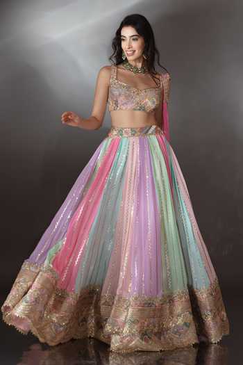 Saaj By Ankita_Multi Color Georgette Sweetheart Neck Embellished Lehenga Set _at_Aza_Fashions