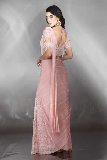 Saaj By Ankita Hand Embroidered Pre-Draped Saree With Blouse 