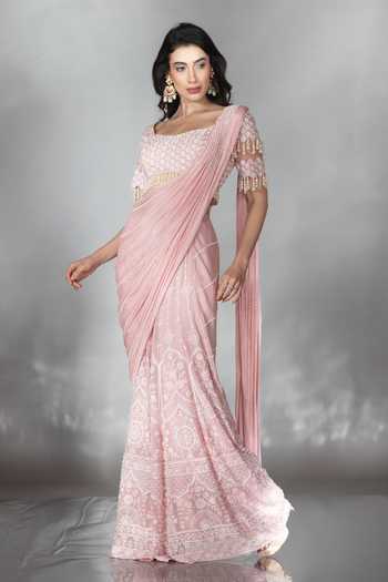 Saaj By Ankita Hand Embroidered Pre-Draped Saree With Blouse 