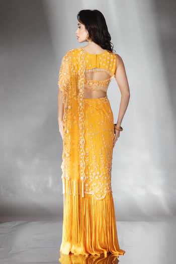 Saaj By Ankita Embroidered Pre-Draped Saree With Blouse 