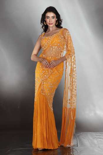 Saaj By Ankita Embroidered Pre-Draped Saree With Blouse 