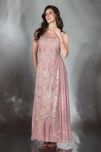 Shop_Saaj By Ankita_Pink Georgette Sweetheart , Square Embroidered Anarkali And Jacket Set _Online_at_Aza_Fashions