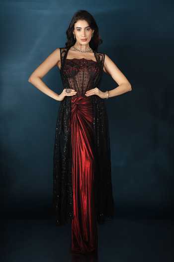 Saaj By Ankita Corset Draped Gown & Cape Set 