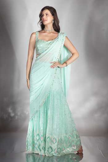 Saaj By Ankita Mirror Work Pre-Draped Saree With Blouse 