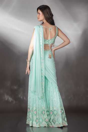 Saaj By Ankita Mirror Work Pre-Draped Saree With Blouse 