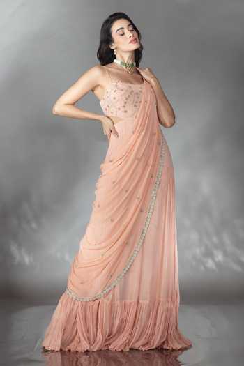 Buy_Saaj By Ankita_Peach Embroidered Jumpsuit _Online_at_Aza_Fashions