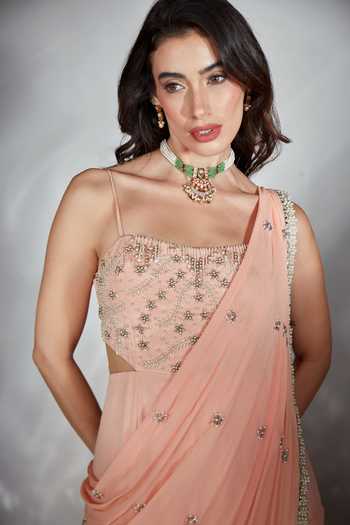 Shop_Saaj By Ankita_Peach Embroidered Jumpsuit _Online_at_Aza_Fashions