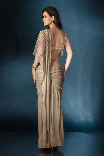 Saaj By Ankita Pre-Draped Saree With Embroidered Blouse 