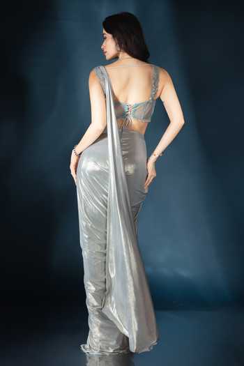 Saaj By Ankita Metallic Pre-Draped Saree With Blouse 