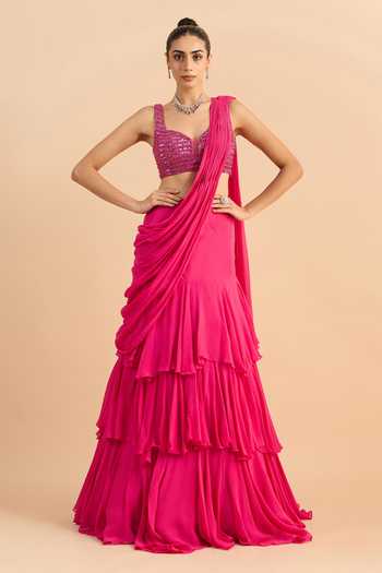 Roohbyridhimaa Ziya Draped Lehenga Saree With Embroidered Blouse 