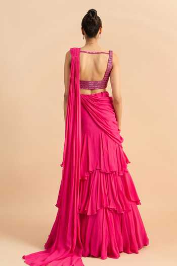Roohbyridhimaa Ziya Draped Lehenga Saree With Embroidered Blouse 