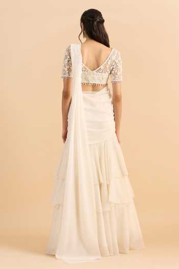 Roohbyridhimaa Amara Draped Lehenga Saree With Embroidered Blouse 