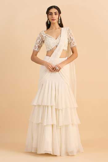 Roohbyridhimaa Amara Draped Lehenga Saree With Embroidered Blouse 