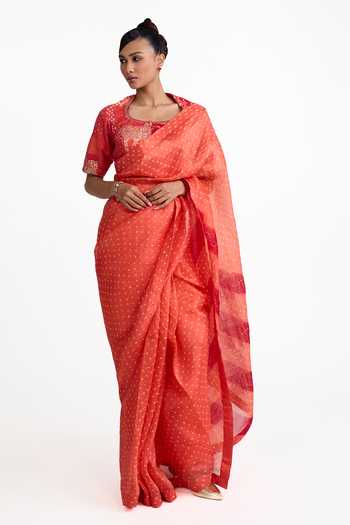 Naina Jain Bandhani Organza Saree With Blouse 