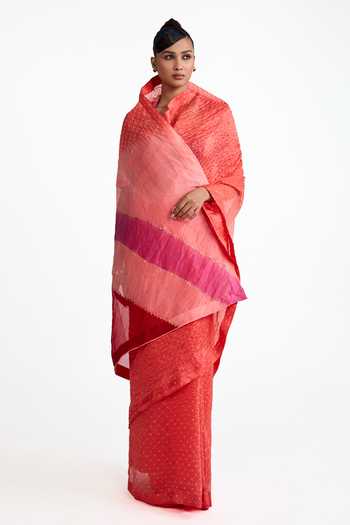 Naina Jain Bandhani Saree With Patchwork Blouse 