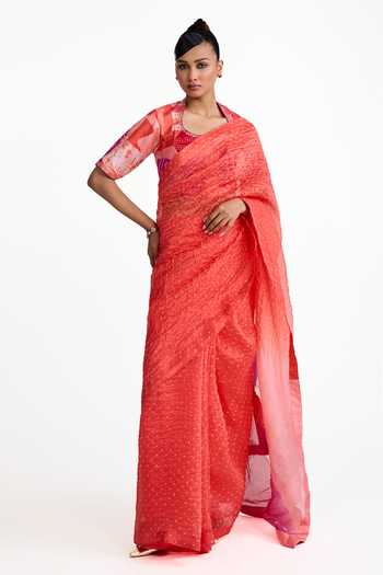 Naina Jain Bandhani Saree With Patchwork Blouse 