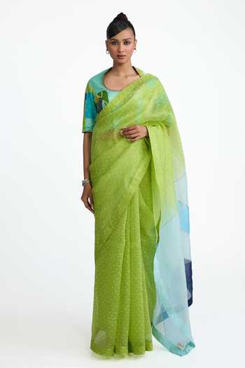 Naina Jain Contrast Palla Bandhani Saree With Blouse 