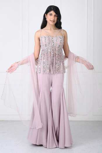 Isha Regalia Fringe Embroidered Bodysuit Sharara Set 