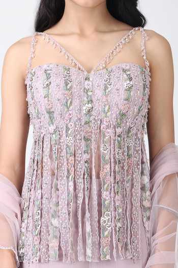 Isha Regalia_Pink Georgette, Net Sequins, Beads, Fringe Embroidered Bodysuit Sharara Set _at_Aza_Fashions