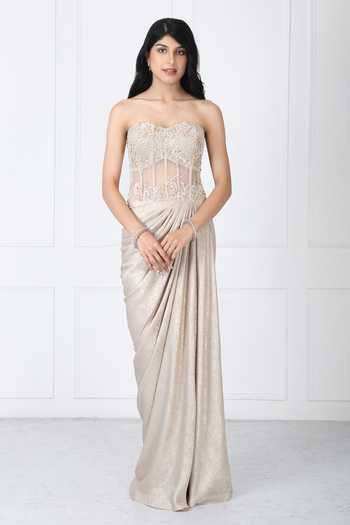 Buy_Isha Regalia_Gold Net Embroidery, Beads, Stones Sweetheart Neck Royal Corset Gown _Online_at_Aza_Fashions