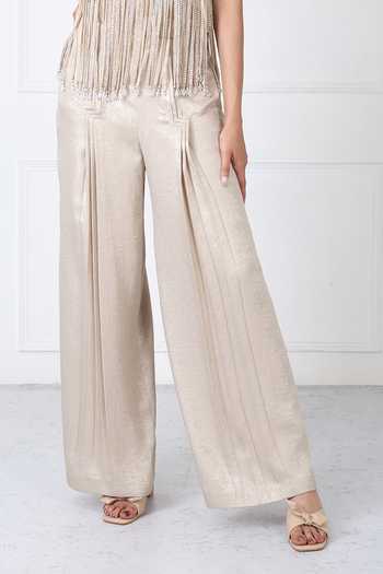 Isha Regalia_Gold Net Beads, Pearls, Fringe Sweetheart Neck Floral Bodysuit With Pant _Online_at_Aza_Fashions