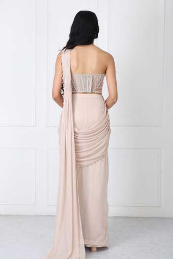 Isha Regalia Pre-Drape Saree With Floral Embroidered Corset 