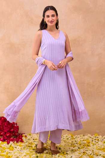 Taro Lavender Grace Stripe Pattern Kurta Set 