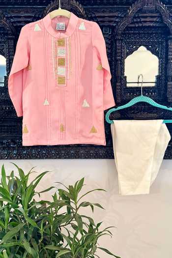 Rage Attire-Sweta Saria Pink Silk, Bemberg, Cotton Gota Triangle Embroidered Kurta Set Online at Aza Fashions Rage Attire-Sweta Saria_Pink Silk, Bemberg, Cotton Gota Triangle Embroidered Kurta Set _Online_at_Aza_Fashions