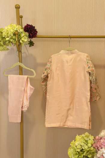 Buy Rage Attire-Sweta Saria Peach Silk, Bemberg, Cotton Gota Work Sherwani Set Buy_Rage Attire-Sweta Saria_Peach Silk, Bemberg, Cotton Gota Work Sherwani Set