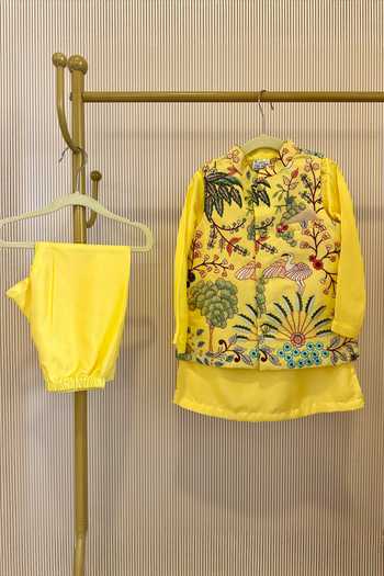 Buy_Rage Attire-Sweta Saria_Yellow Silk, Bemberg, Cotton Nature Vibes Nehru Jacket Kurta Set 
