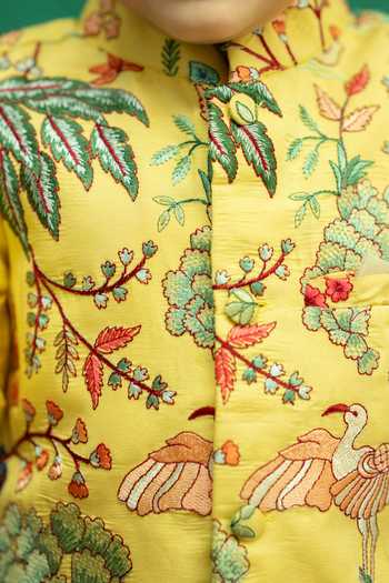 Shop_Rage Attire-Sweta Saria_Yellow Silk, Bemberg, Cotton Nature Vibes Nehru Jacket Kurta Set 