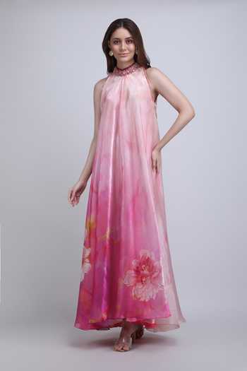 Mandira Wirk Blush Floral Placement Print Dress 