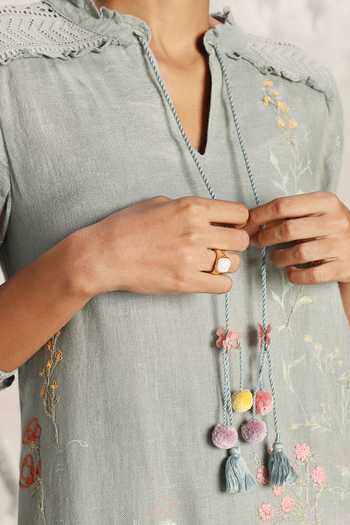 Shop_Kaveri_Green Linen Embroidery Round Neck Walk In The Clouds Karma Floral Print Dress _Online_at_Aza_Fashions