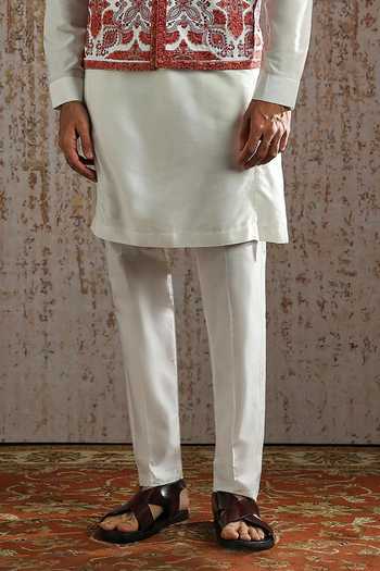 Asuka_Ivory Pashmina Kashida Embroidered Bundi Kurta Set _Online_at_Aza_Fashions