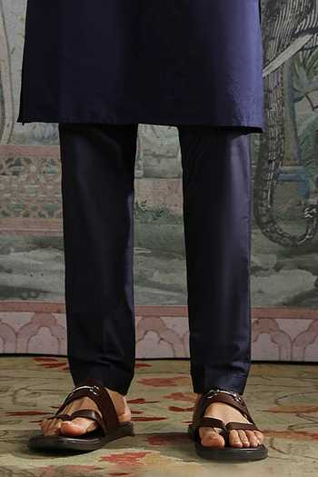 Asuka_Blue Pashmina Zari Persian Motif Bundi Kurta Set _Online_at_Aza_Fashions