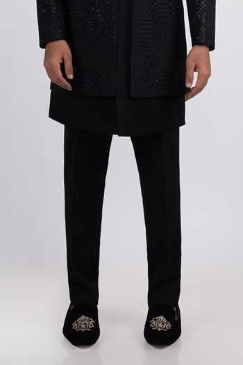 Buy_Sven Suits_Black Silk Embroidered Sherwani Set _Online_at_Aza_Fashions