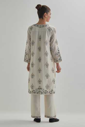 Kora Floral Embroidered Silk Chanderi Kurta Set 