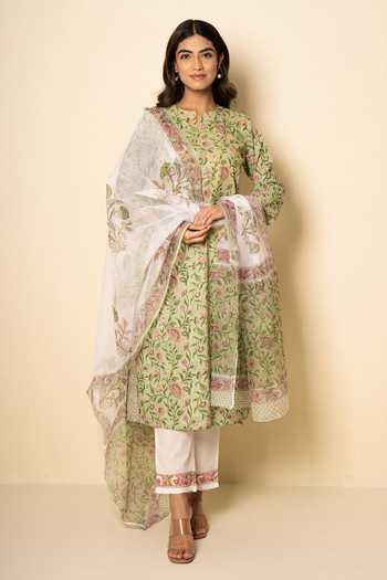 Kameez Garden Cotton Floral Block Print Kurta Set 