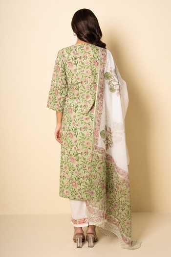 Kameez Garden Cotton Floral Block Print Kurta Set 